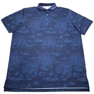 Men's Greyson Golf Willow Toile Short Sleeve Polo Size XL Navy Blue